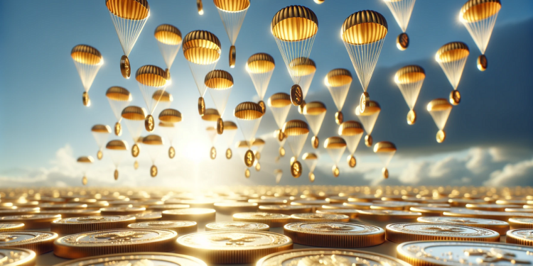 Los airdrops son la distribución masiva de una criptomoneda o token. Fuente: Dall-E, por OpenAI.