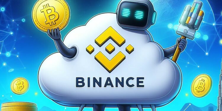 Un bot-nube con un bitcoin en la mano.