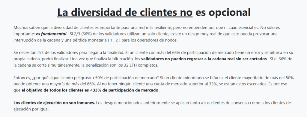 Diversidad clientes Ethereum.