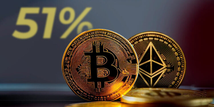 Monedas de Bitcoin y ethereum y ataque 51%.