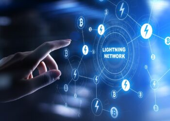 Una mano y la Lightning Network de Bitcoin.