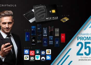 Pancarta promocional de los celulares, apps y SIM cards de Encriptados.io