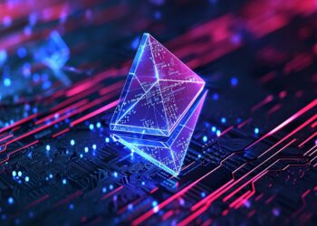 Símbolo de Ethereum en 3D sobre fondo digital