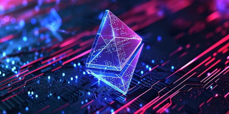 Símbolo de Ethereum en 3D sobre fondo digital