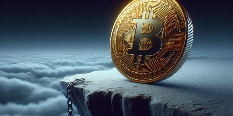 Un bitcoin en lo alto de un risco.