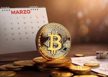 Bitcoin y calendario con mes de marzo.