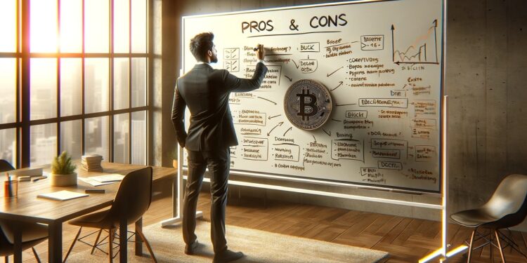 Algunas empresas todavía evalúan si es buena idea invertir en ETF de bitcoin. Fuente: Dall-E, por OpenAI.