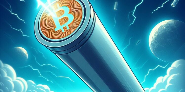 Un canal cilíndrico conduciendo un rayo de bitcoin.