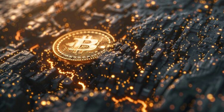 un bitcoin en un suelo de donde brota energía