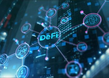 Un diagrama tridimencional de conexiones entre la palabra DeFi y otros conceptos