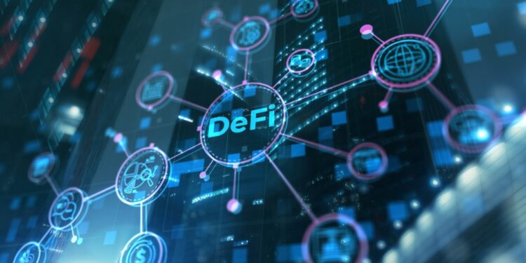 Un diagrama tridimencional de conexiones entre la palabra DeFi y otros conceptos
