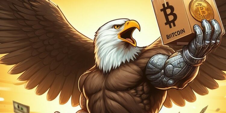 Un águila con un paquete de bitcoin.