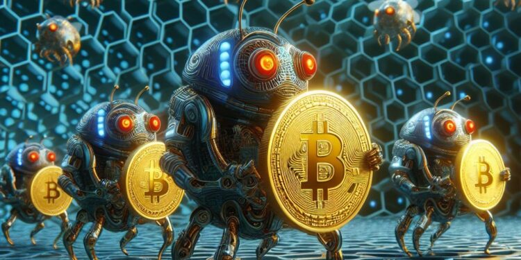 Unos nanobots llevando bitcoin.