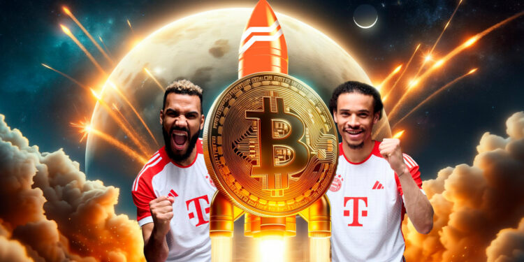 Bitcoin en cohete con logo de Libertex.