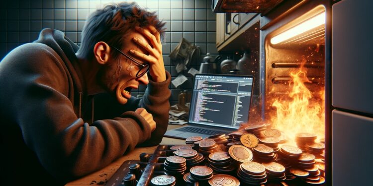 Desarrollador quemó monedas, supuestamente por error. Fuente: Dall-E, por OpenAI.