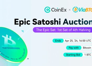 Pancarta promocional de la subasta del sat epic por el exchange CoinEx.