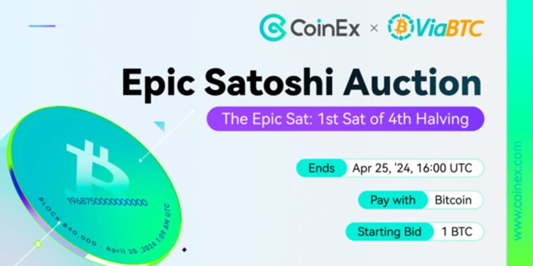 Pancarta promocional de la subasta del sat epic por el exchange CoinEx.