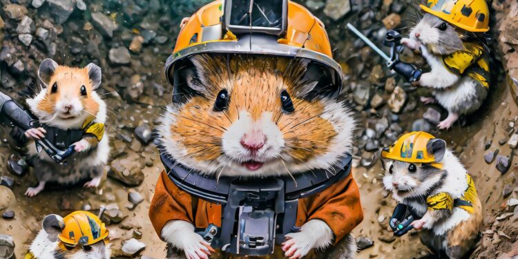 Equipo de hamsters minando.