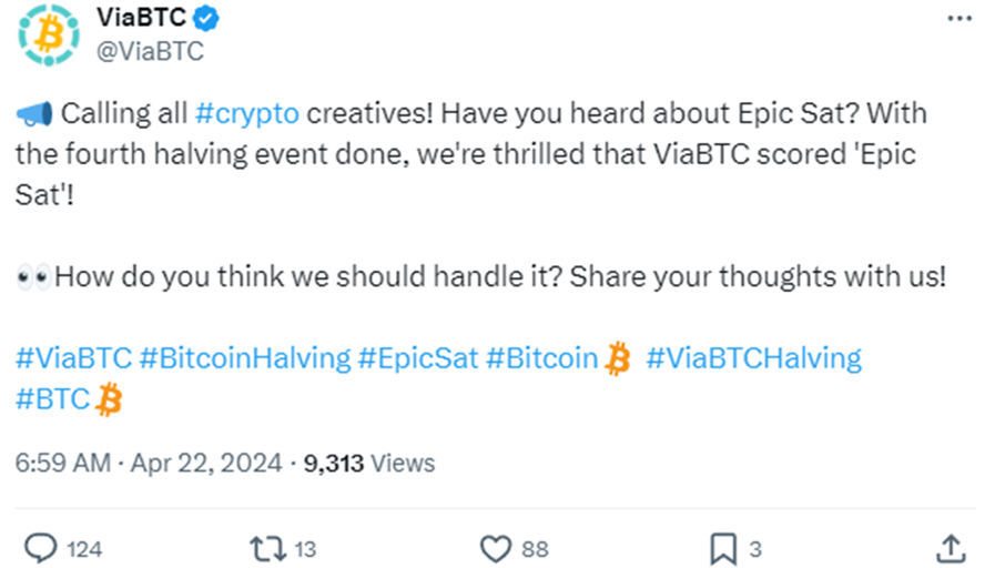 Tuit de ViaBTC a su comunidad