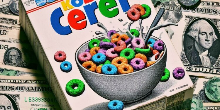 Caja de cereales sobre dòlares devaluados.