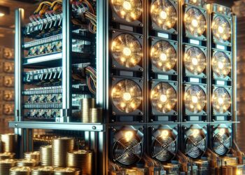 Granja de minería de criptomonedas con equipos ASIC.