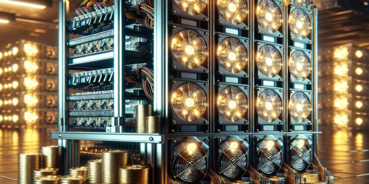 Granja de minería de criptomonedas con equipos ASIC.