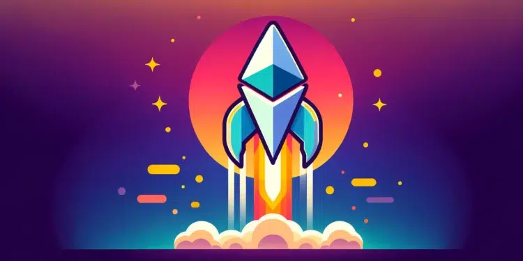 Sube el precio de ether (ETH), criptomoneda nativa de la red Ethereum - Imagen generada mediante Dall-E, de OpenAI.