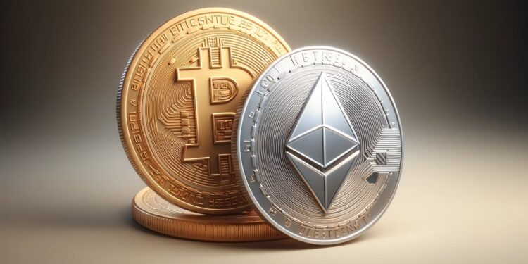 Bitcoin y ether son las principales criptomonedas del mercado actualmente. - Imagen generada por CriptoNoticias mediante Dall-E, de OpenAI.
