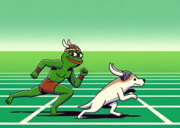 PEPE y FLOKI se destacan en la carrera semanal de las criptomonedas. Imagen generada mediante Dall-E, de OpenAI
