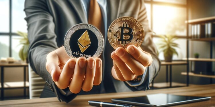 Bitcoin y ether tuvieron comportamientos disímiles en el mercado de los fondos de inversión. - Imagen generada mediante Dall-E, de OpenAI.