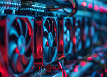Rig o arreglo de mineros ASIC encendidos.