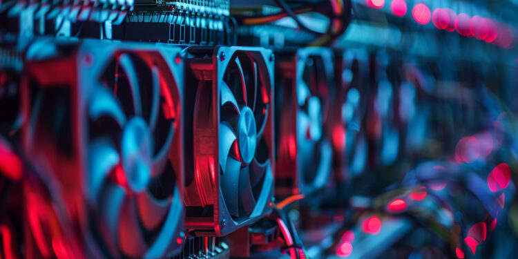Rig o arreglo de mineros ASIC encendidos.