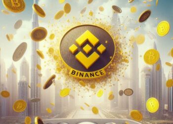 Criptomonedas sobre una ciudad.