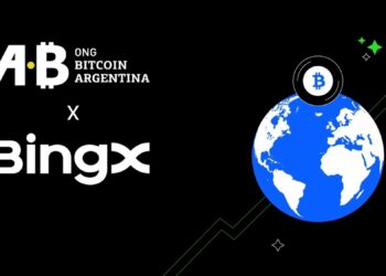 Logos del exchange de criptomonedas BingX y de la ONG Bitcoin Argentina.
