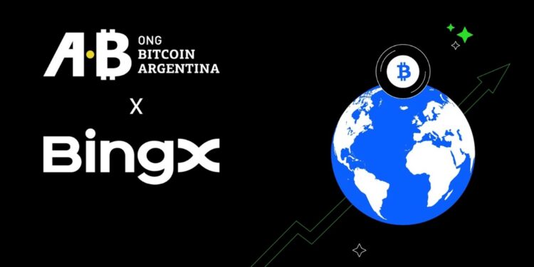 Logos del exchange de criptomonedas BingX y de la ONG Bitcoin Argentina.