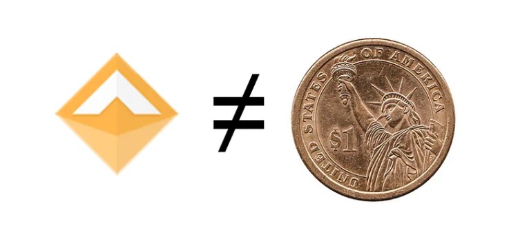 Logo de DAI y una moneda de dólar estadounidense