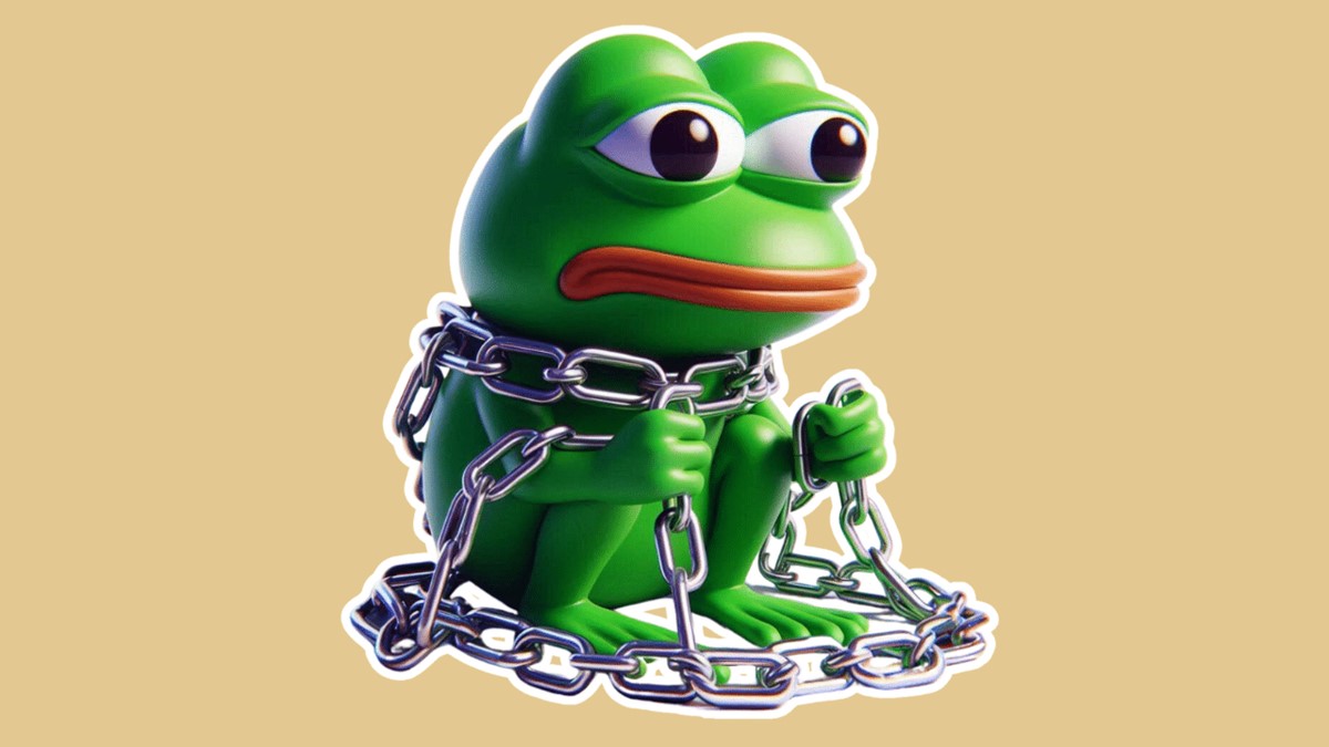 Sapo verde y boca roja atado con cadenas.