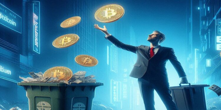 Politico tirando bitcoin a la basura