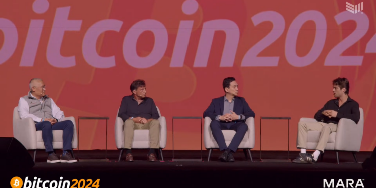 De izquierda a derecha: Andrew Kang, CFO de MicroStrategy; Eric Semler, presidente de Semler Scientific; Simon Gerovich, presidente de Metaplanet; y Dylan LeClair, de Bitcoin Magazine. Fuente: captura de pantalla de la transmisión de la conferencia Bitcoin 2024.
