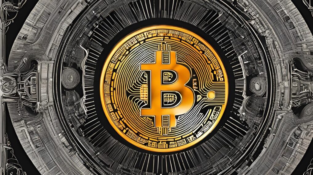 Logo de Bitcoin en medio de un sistema.