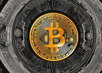 Logo de Bitcoin en medio de un sistema.