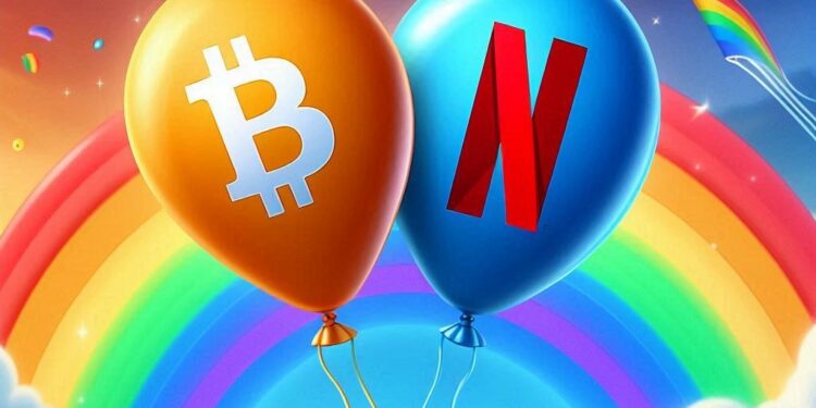 Dos globos: uno de Netflix y uno de Bitcoin.