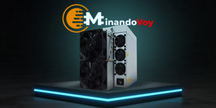 Minero Antminer AL1 y logo de MinandoVoy.