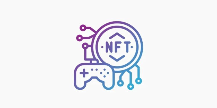 Un circulo con las letras NFT en ella y un control de consolas de juegos.
