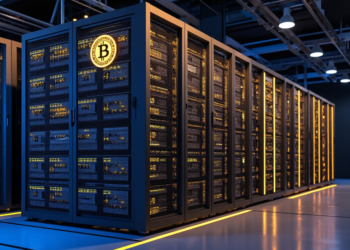Granja de minería de Bitcoin. Imagen generada por CriptoNoticias, mediante Grok - X.