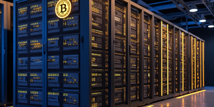 Granja de minería de Bitcoin. Imagen generada por CriptoNoticias, mediante Grok - X.