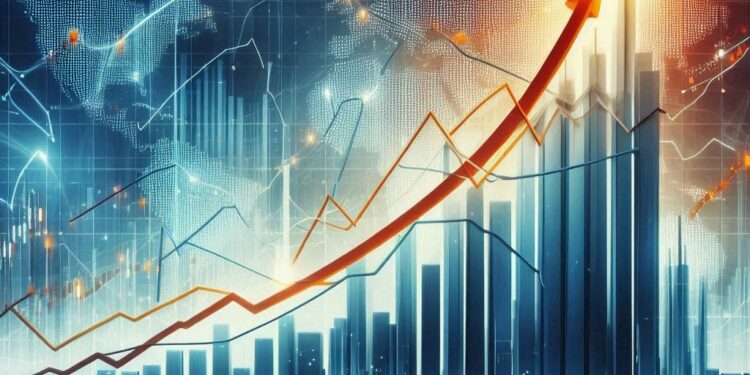 gráfico subiendo potentemente, estilo financiero: