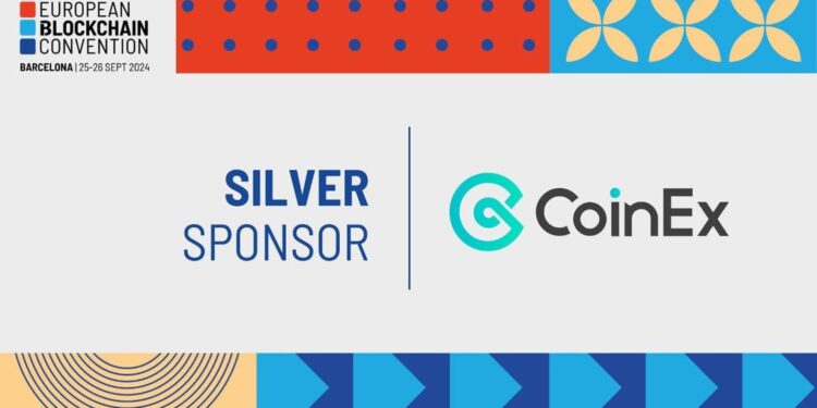 Pancarta promocional de la Convención Europea de Blockchain que patrocina CoinEx.