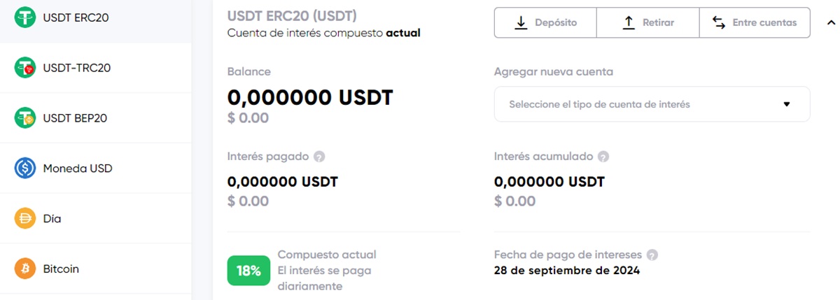 Captura de pantalla del homepage del producto Staking.