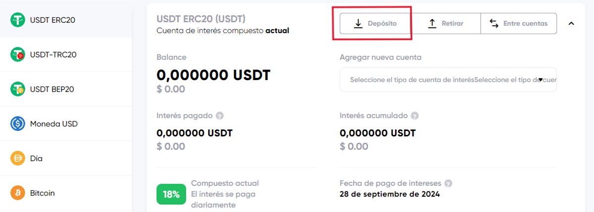 Screenshot of the Staking product homepage highlighting the deposit function.